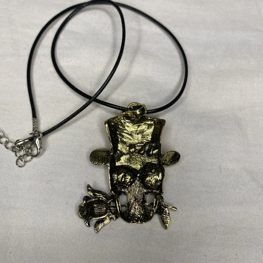 Skull Necklace Red Top Hat Rose Pendant Gothic‎ Halloween Costume Jewelry New